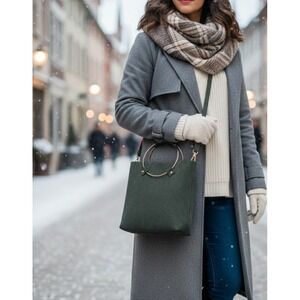 Tribe Alive Luxe Suede Crossbody Bag Gold Ring Handle Olive Green